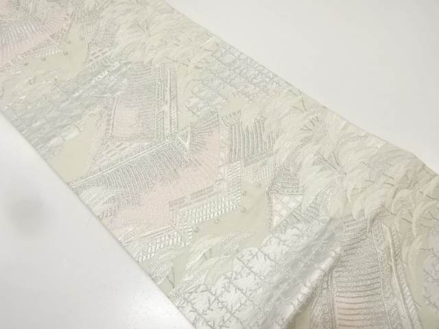 JAPANESE KIMONO / ANTIQUE FUKURO OBI / SILK / WOVEN SCENERY